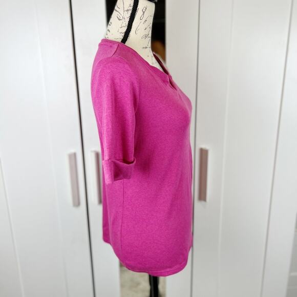 Ellen Tracy Luxurious Pima Cotton Elbow Sleeve Top in Raspberry Heather - Picture 5 of 7